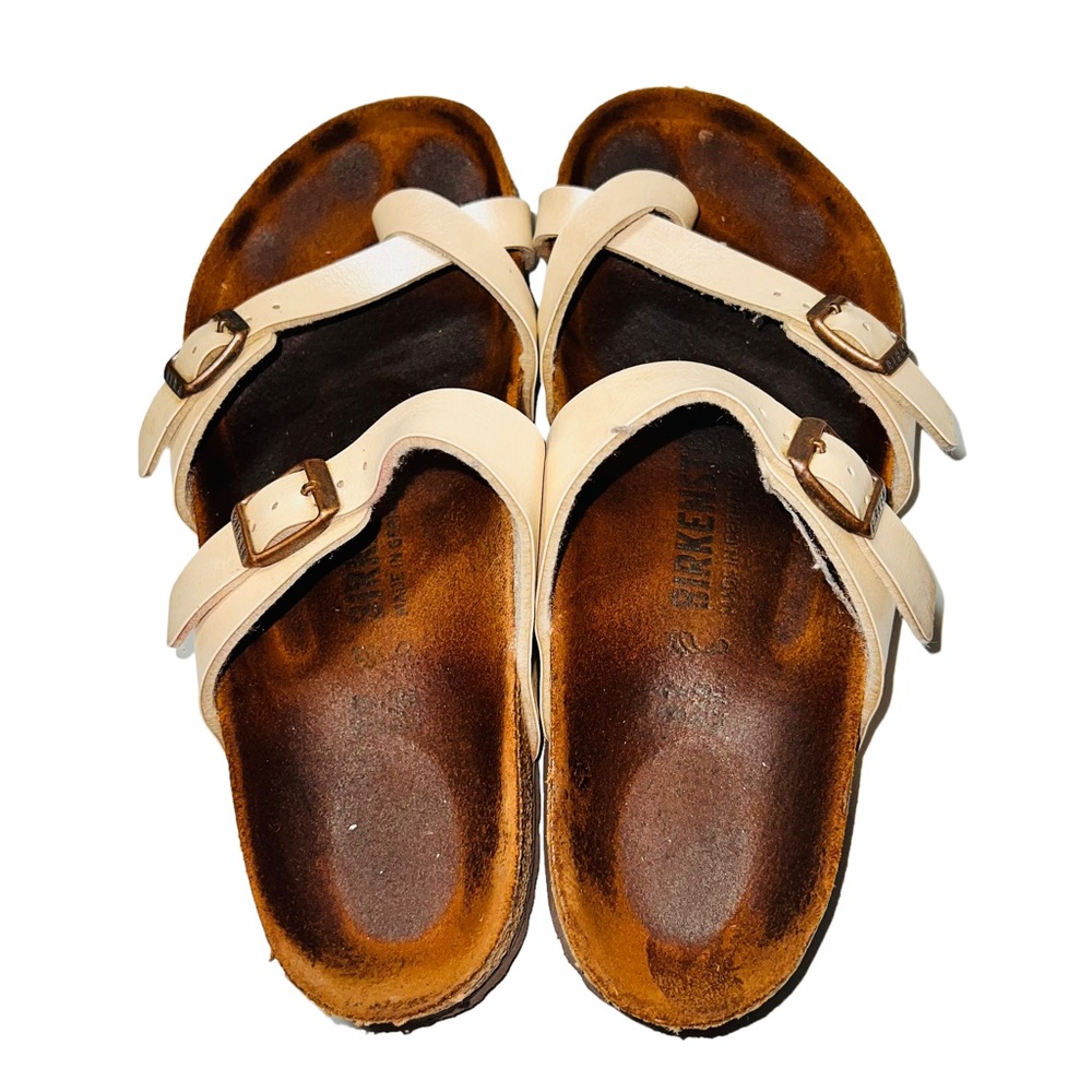 Birkenstock Mayari Pearl White Leather Slip On Sandals Women’s Size EU 37 US 6